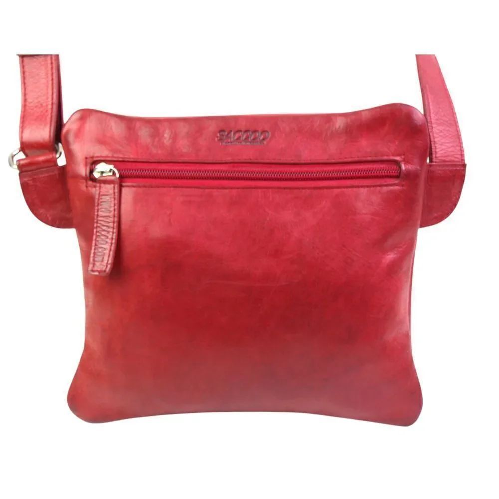 Saccoo RED GENUINE LEATHER X-BODY ORGANIZER MESSENGER SHOULDER BAG HANDBAG PURSE